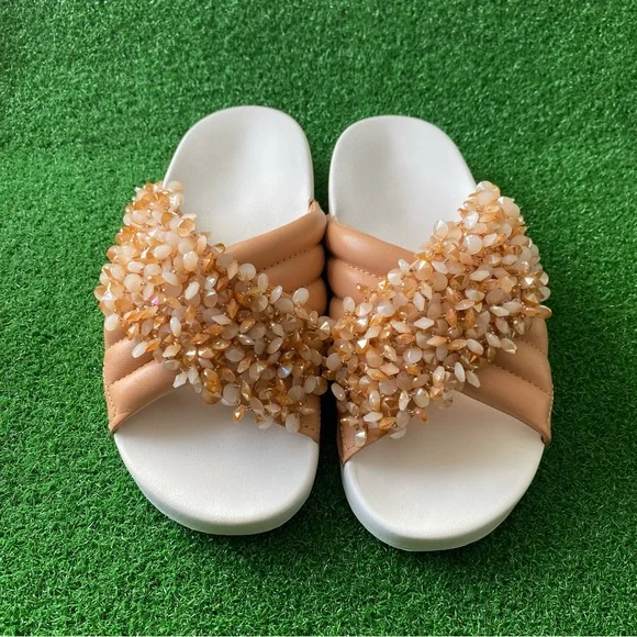 TORY BURCH LOGAN EMBELLISHED SLIDE SANDALS Sz 7 Women’s - Picture 2 of 7